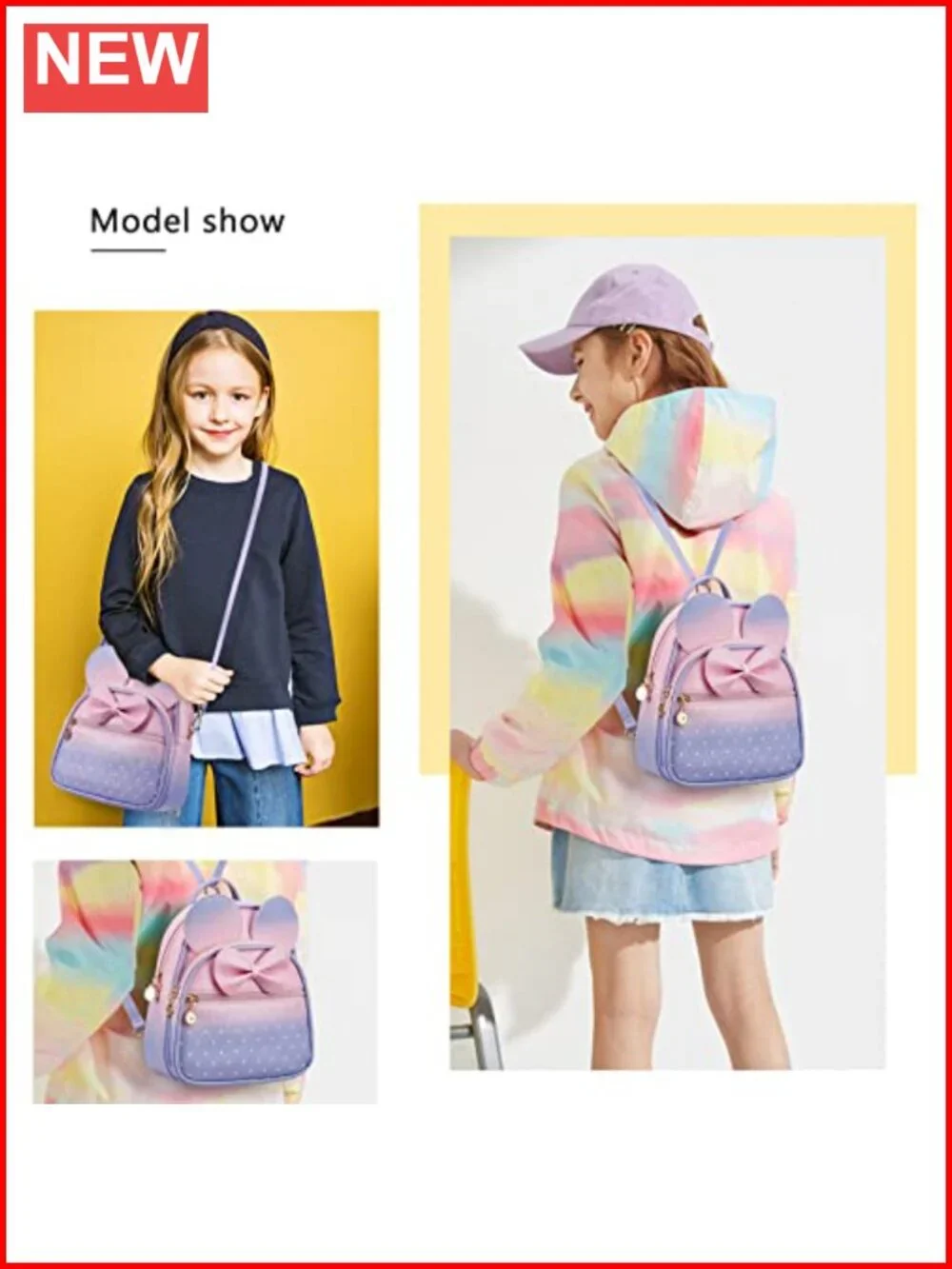 Faux Leather Mini Backpack Bowknot Polka Dot Women Girls Cute